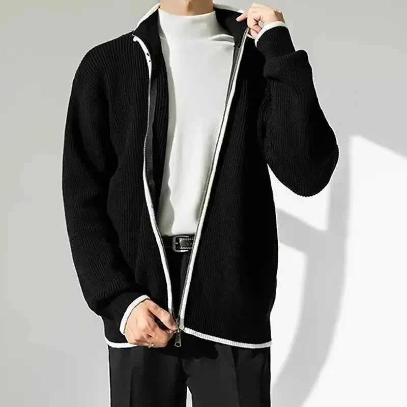 Contrast Trim Knitted Cardigan Black