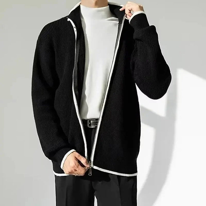 Contrast Trim Knitted Cardigan Black