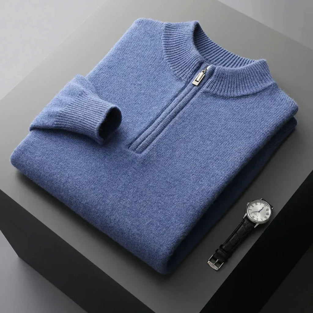 Half-Zip Wool Sweater for Men Blue