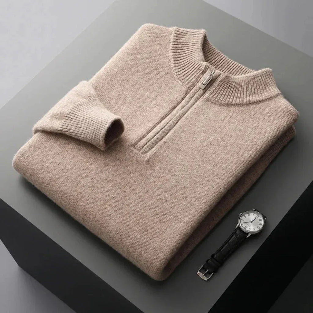 Half-Zip Wool Sweater for Men Camel