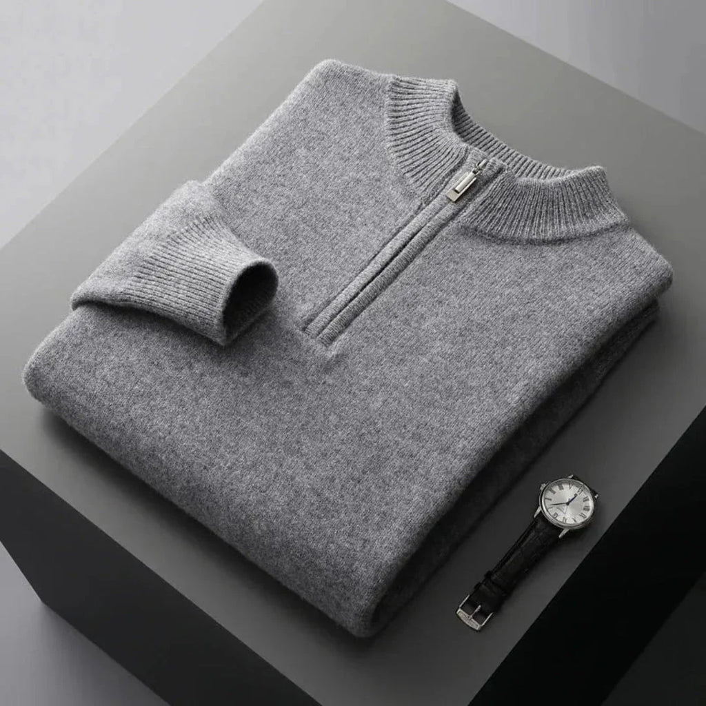 Half-Zip Wool Sweater for Men Gray