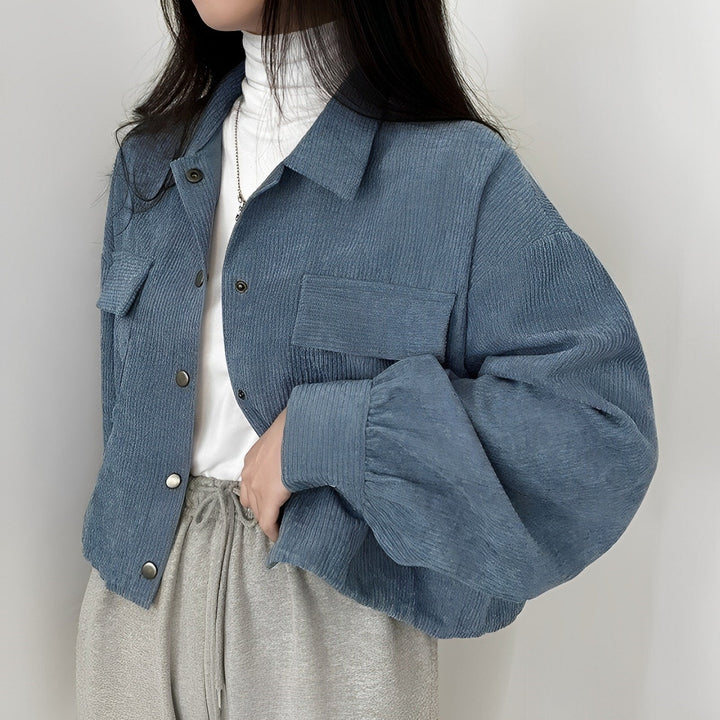Corduroy Drawstring Short Jacket For Women Fall Wardrobe Fresh blue