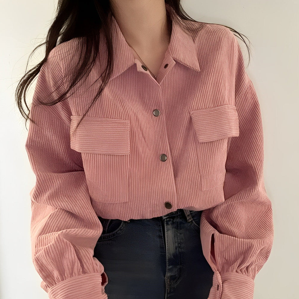 Corduroy Drawstring Short Jacket For Women Fall Wardrobe Pink