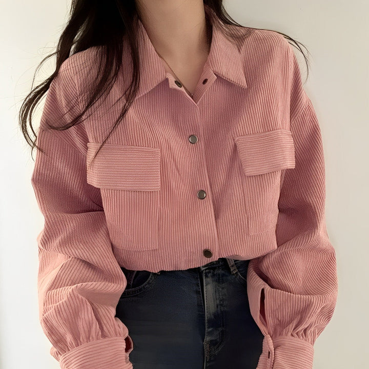 Corduroy Drawstring Short Jacket For Women Fall Wardrobe Pink