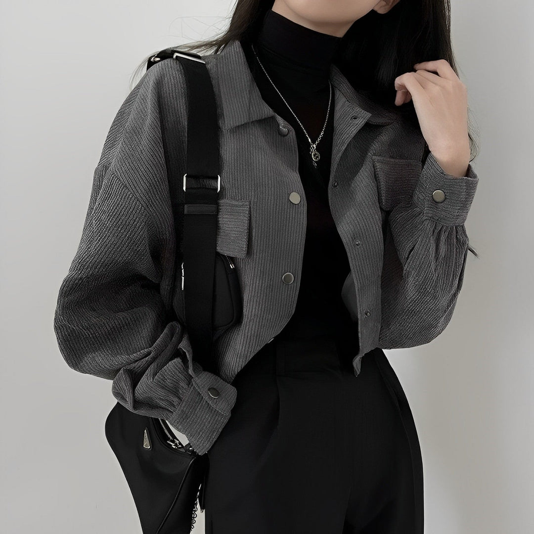 Corduroy Drawstring Short Jacket For Women Fall Wardrobe Dark grey