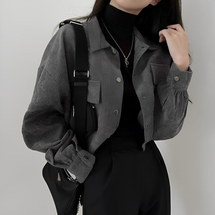 Corduroy Drawstring Short Jacket For Women Fall Wardrobe Dark grey