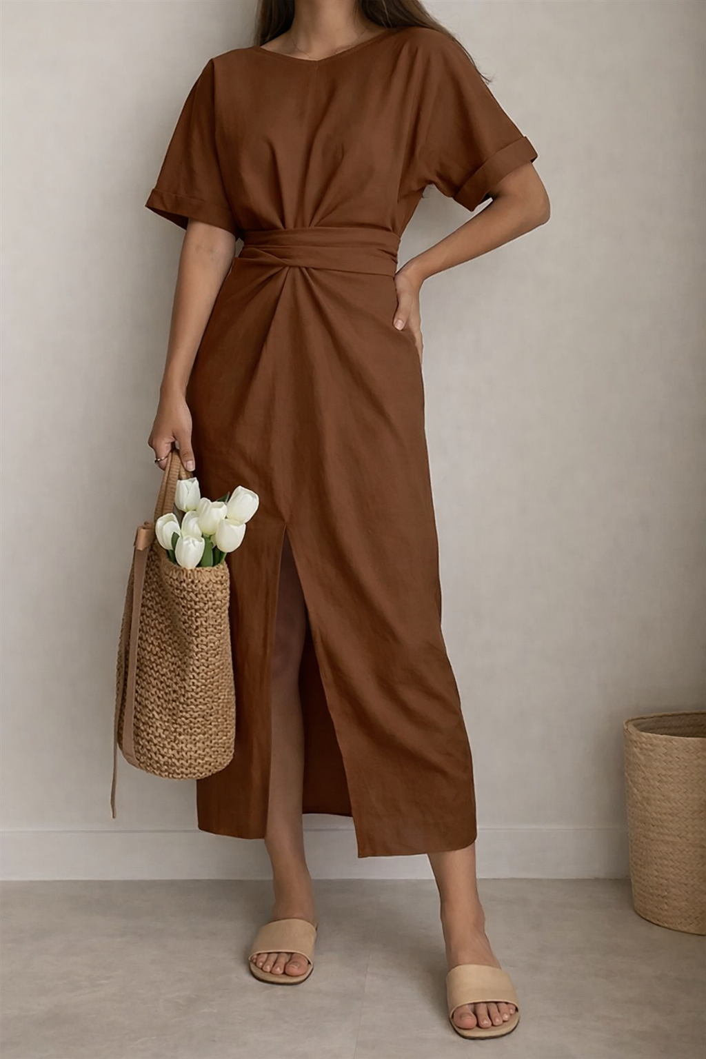 Women's Cotton Midi Dress-MODAUTLET