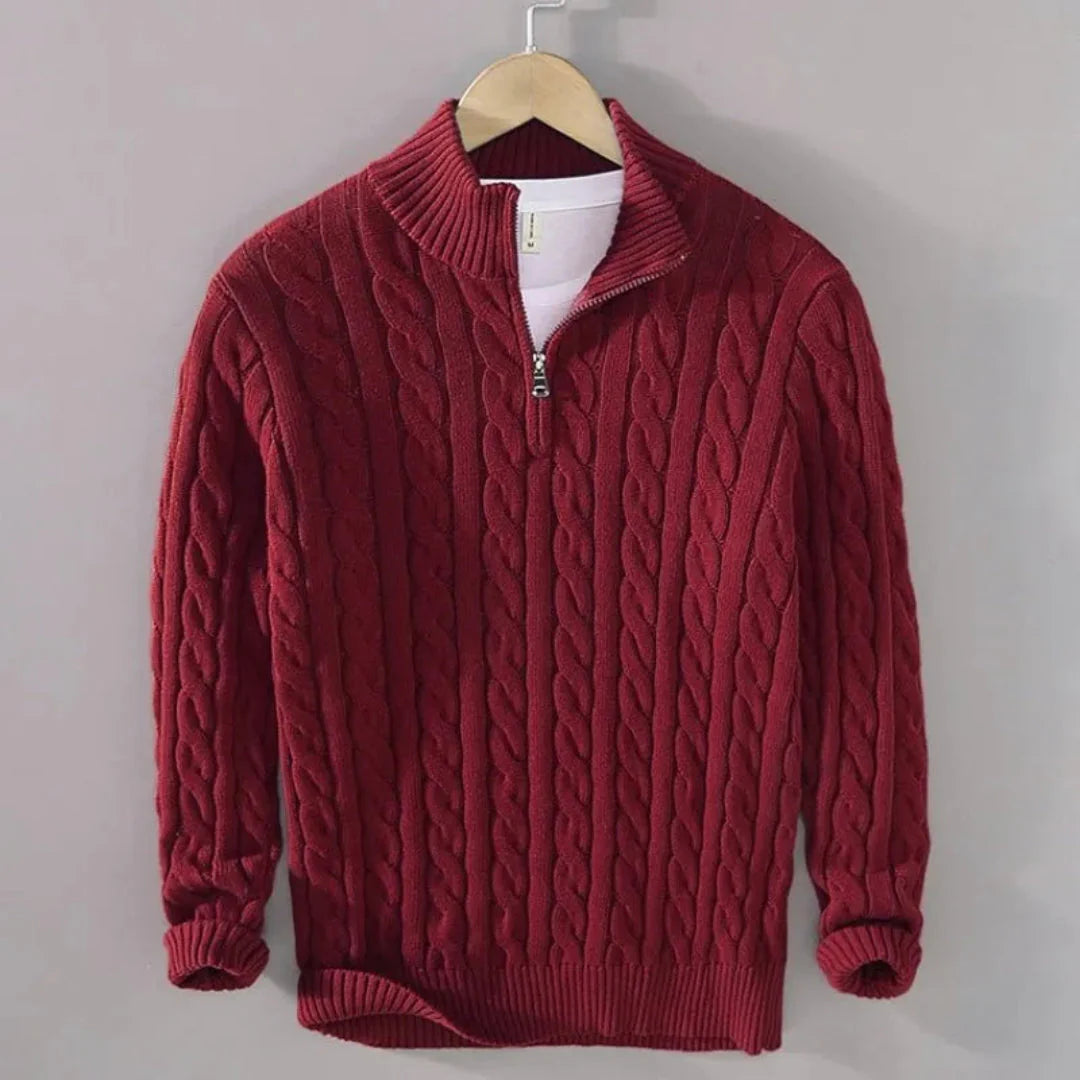 Cozy Cable Knit Half-Zip Sweater Red