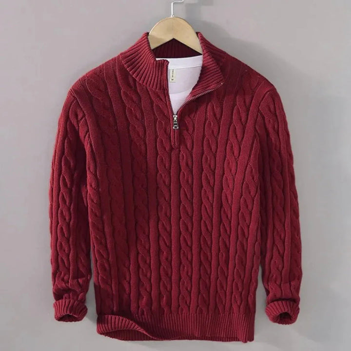 Cozy Cable Knit Half-Zip Sweater Red