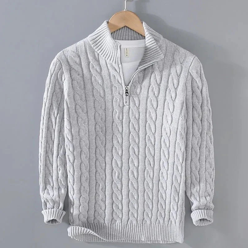 Cozy Cable Knit Half-Zip Sweater Gray