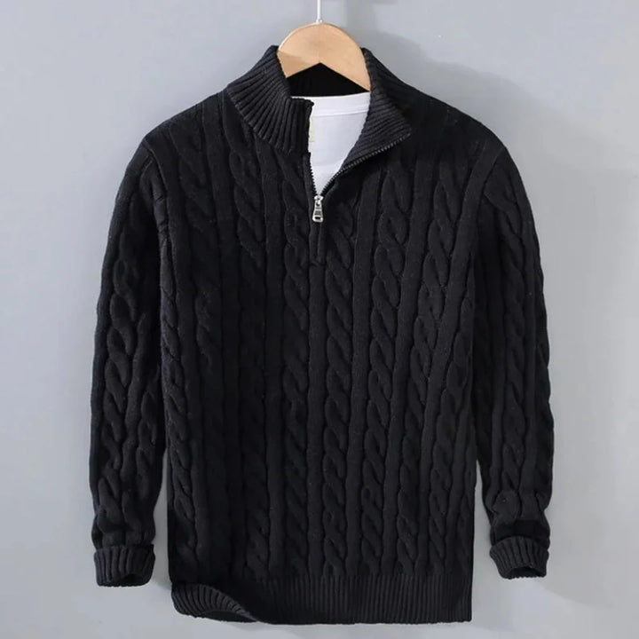 Cozy Cable Knit Half-Zip Sweater Black