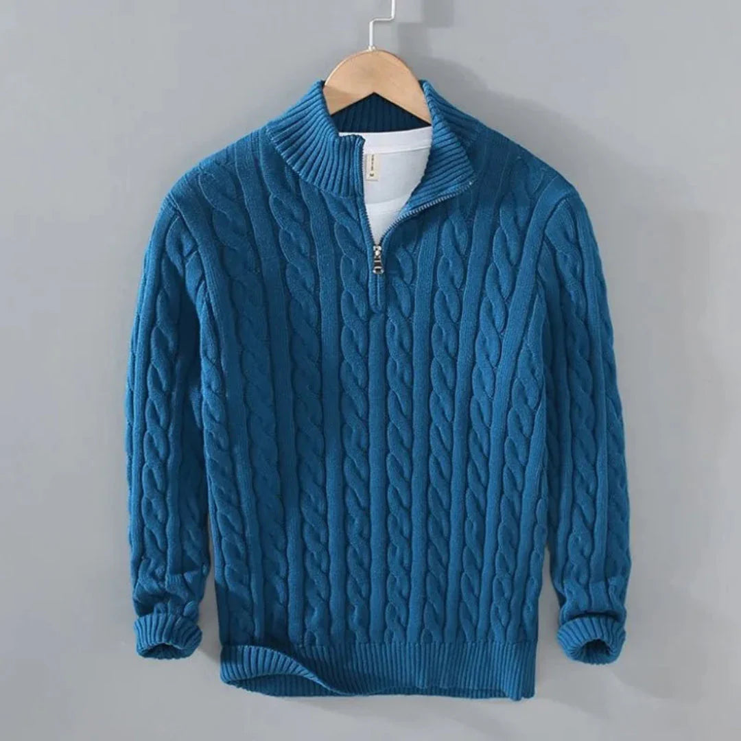 Cozy Cable Knit Half-Zip Sweater Blue