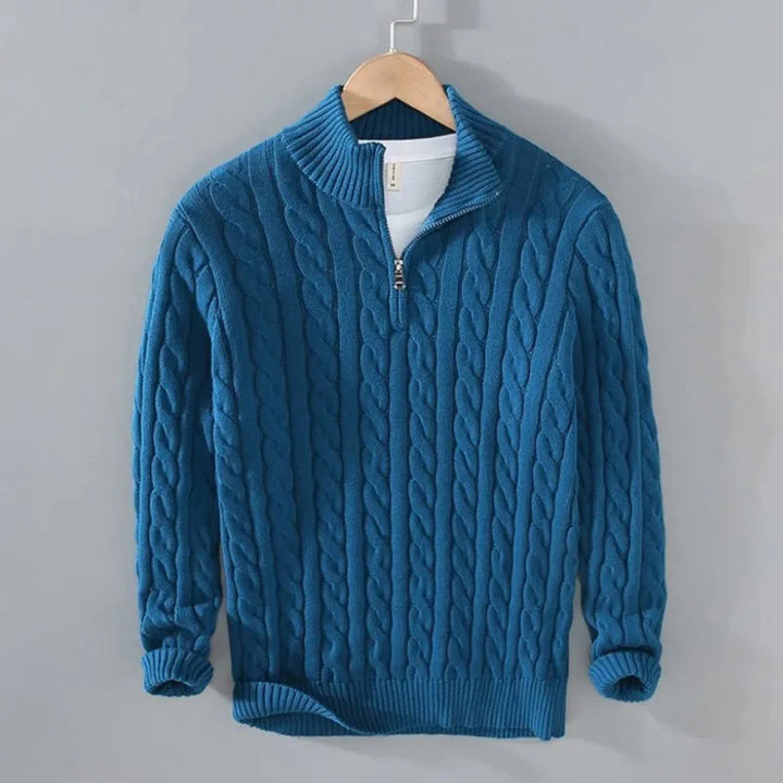 Cozy Cable Knit Half-Zip Sweater Blue
