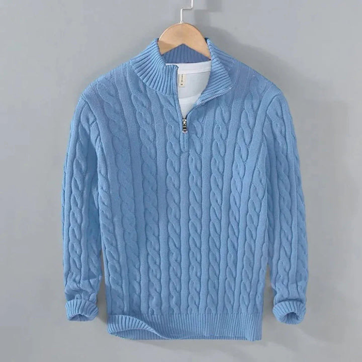 Cozy Cable Knit Half-Zip Sweater Light Blue