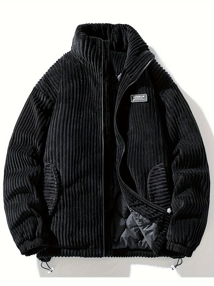 Cozy Corduroy Quilted Jacket With Wide Wale Style Detail Black