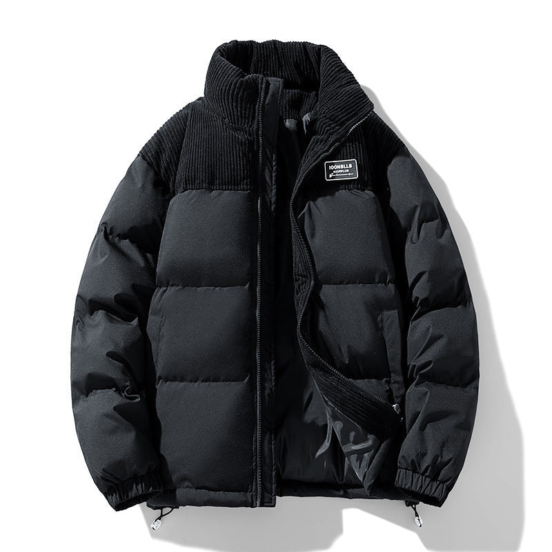 Cozy Corduroy Quilted Jacket With Wide Wale Style Detail Black Puffer