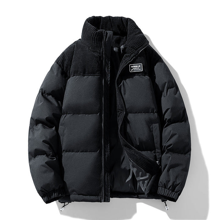 Cozy Corduroy Quilted Jacket With Wide Wale Style Detail Black Puffer