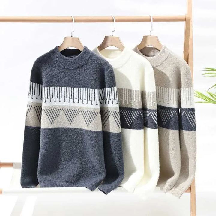 Cozy Geometric Patchwork Knit Sweater for Fall