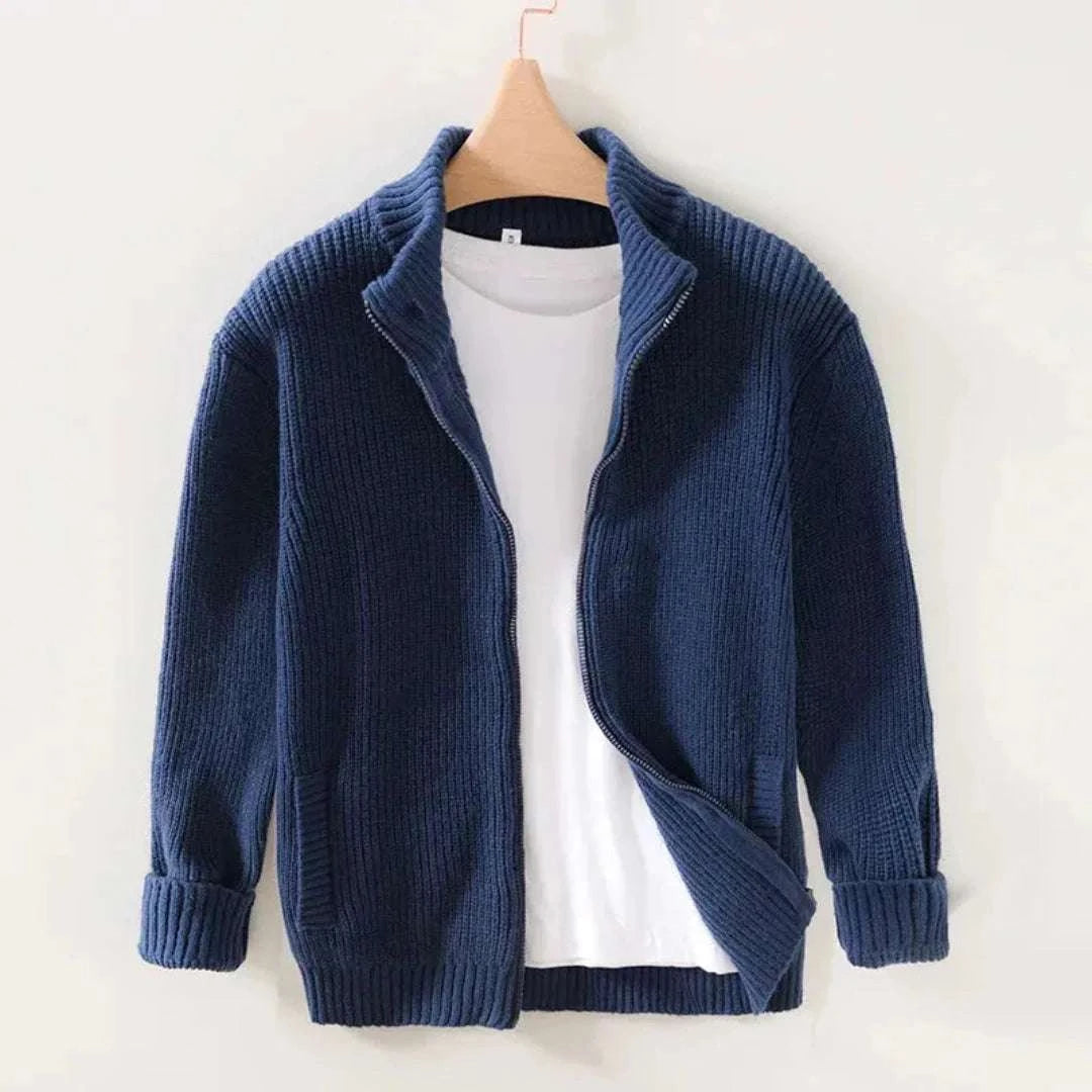 Cozy Knitted Zip Cardigan Blue Navy
