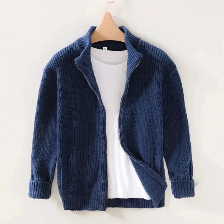 Cozy Knitted Zip Cardigan Blue Navy