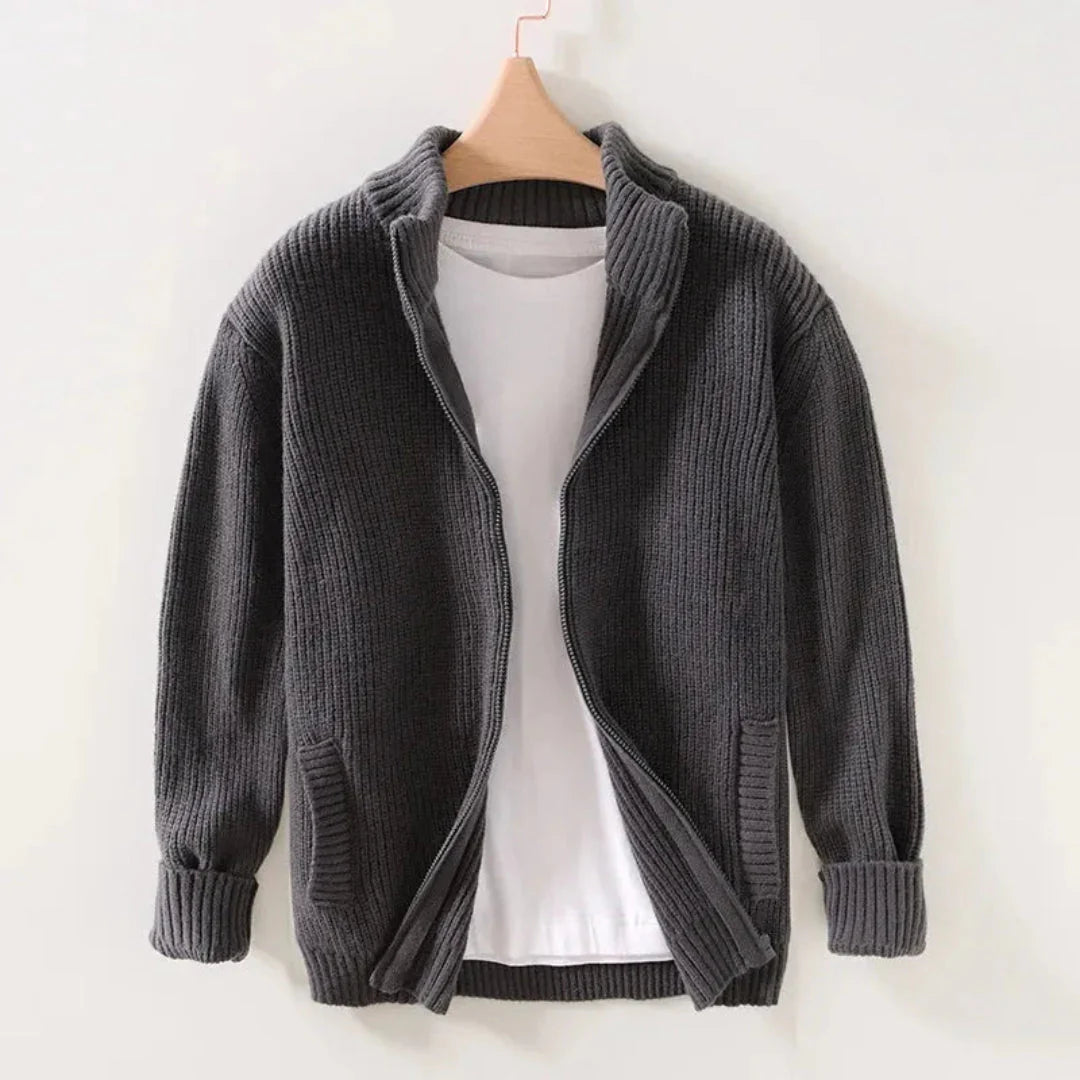 Cozy Knitted Zip Cardigan Dark Gray