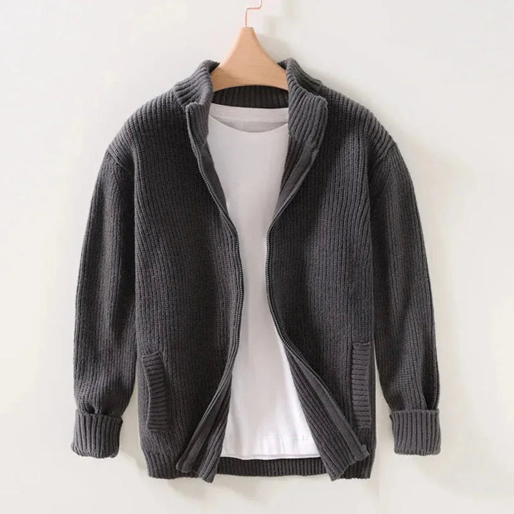 Cozy Knitted Zip Cardigan Dark Gray