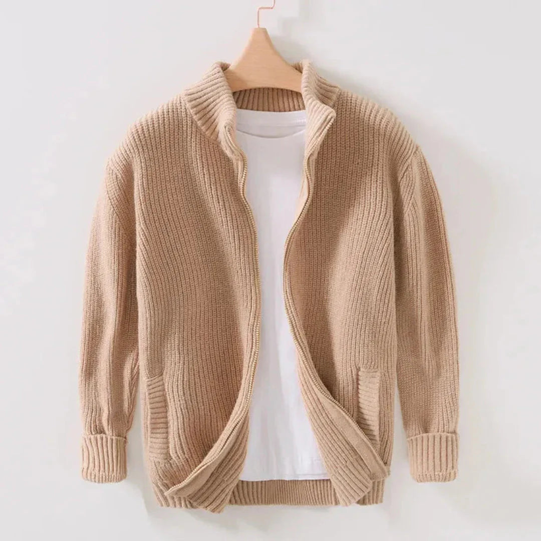 Cozy Knitted Zip Cardigan Beige