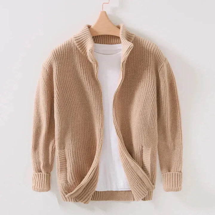 Cozy Knitted Zip Cardigan Beige