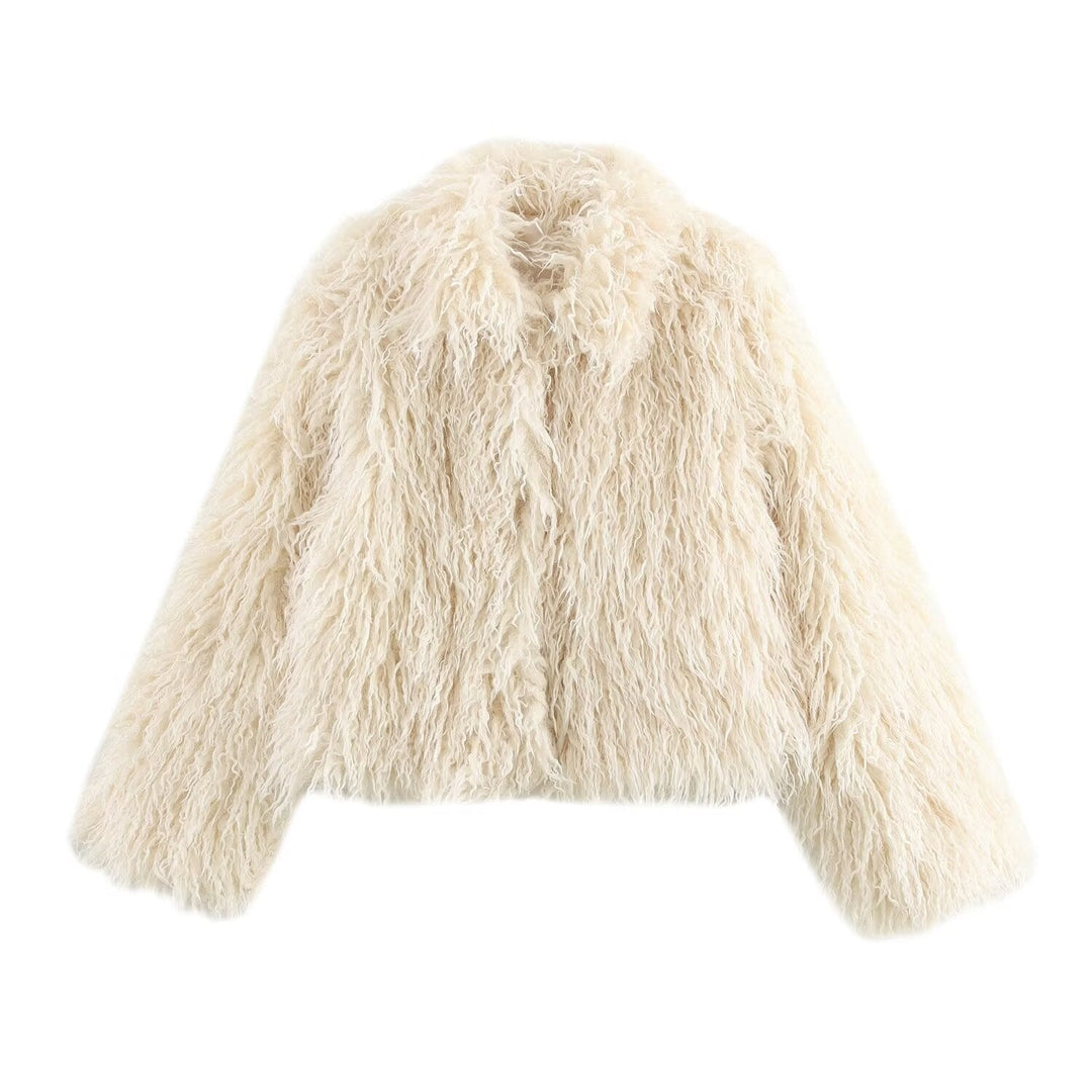 Cozy Long Sleeve Faux Fur Coat Off-White