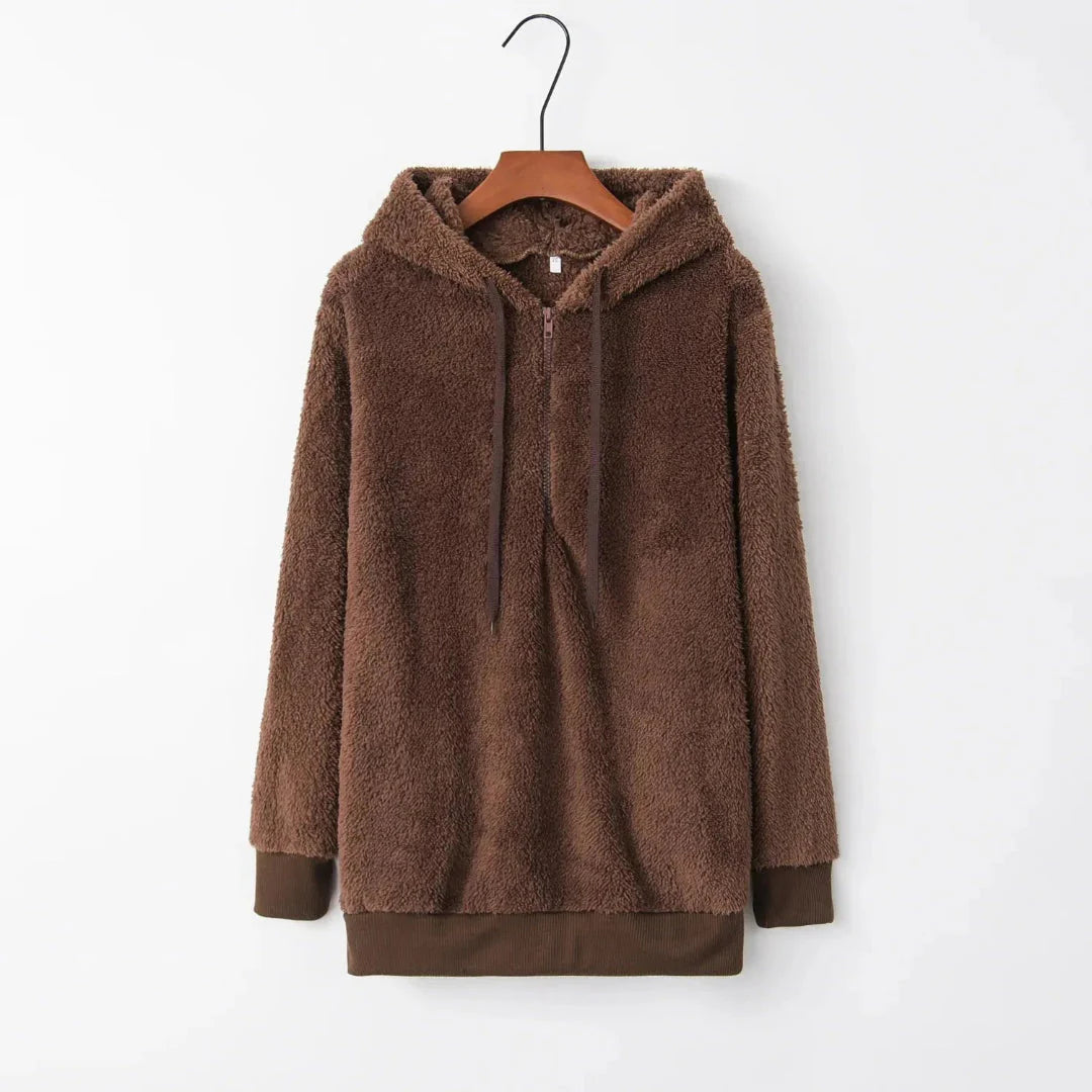Cozy Oversized Sherpa Fleece Hoodie Brown