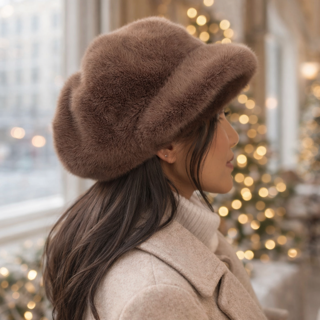 Cozy Plush Winter Beret Brown