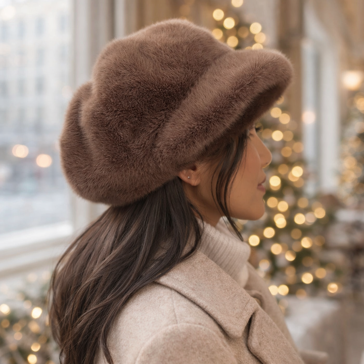 Cozy Plush Winter Beret Brown