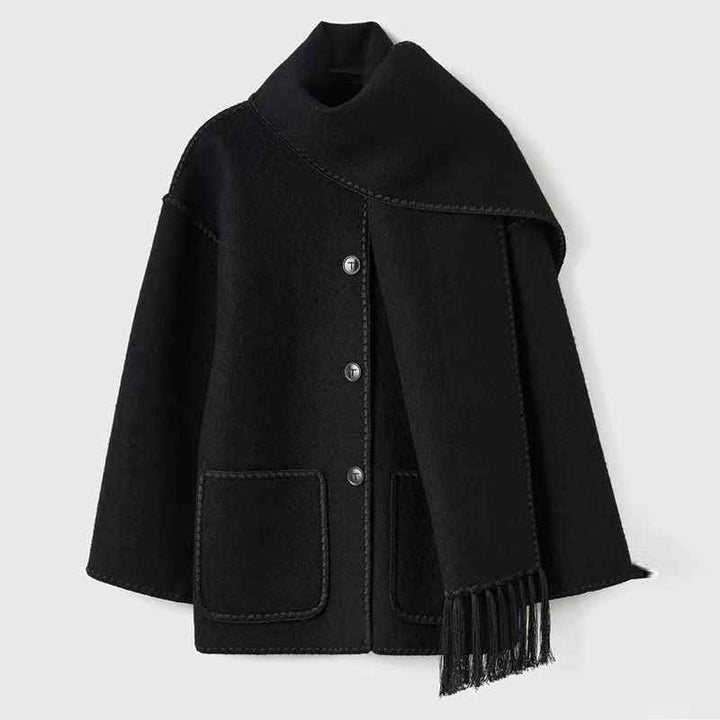 Cozy Warm Wool Cape Jacket Timeless Winter Style Elegance Black