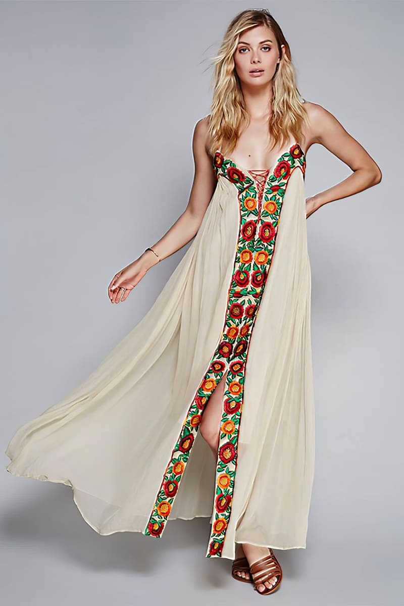 Women's Cream Maxi Dress-MODAUTLET