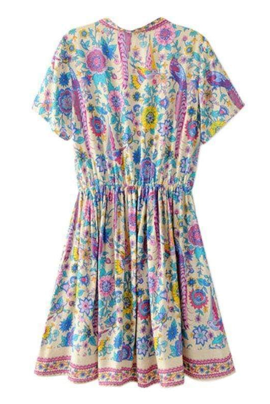 Women's Cream Floral Mini Dress-MODAUTLET