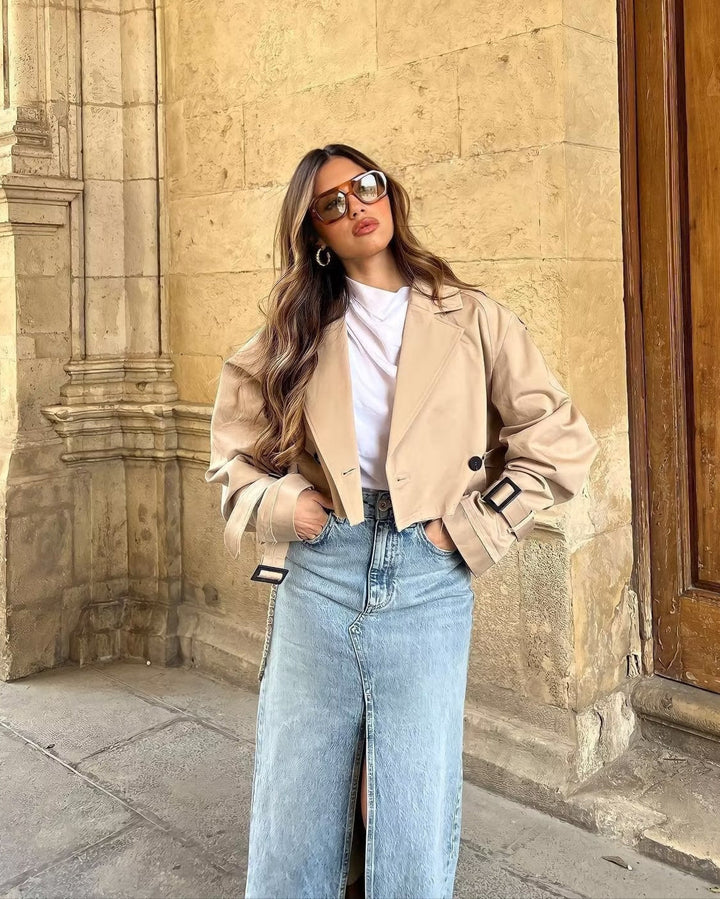 Cropped Belted Trench Coat for Women
