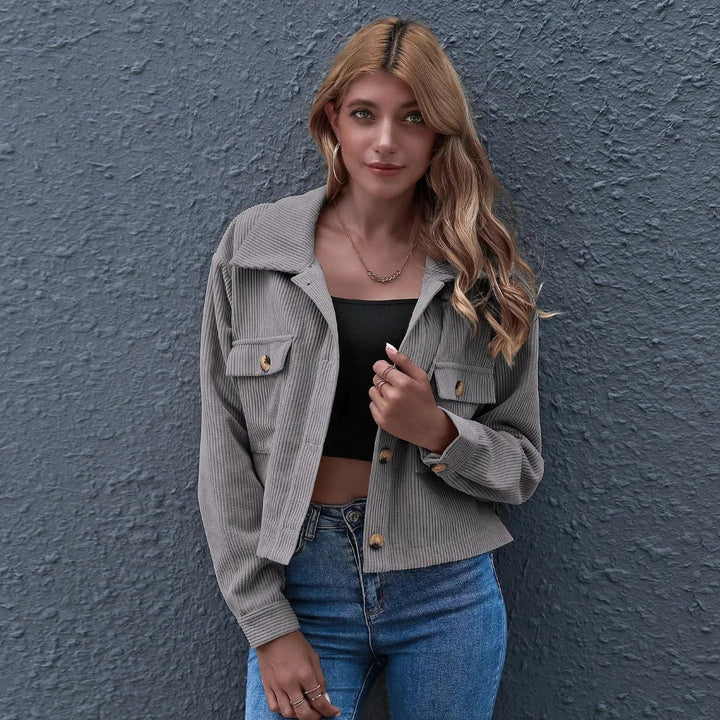 Cropped Corduroy Collared Jacket Gray