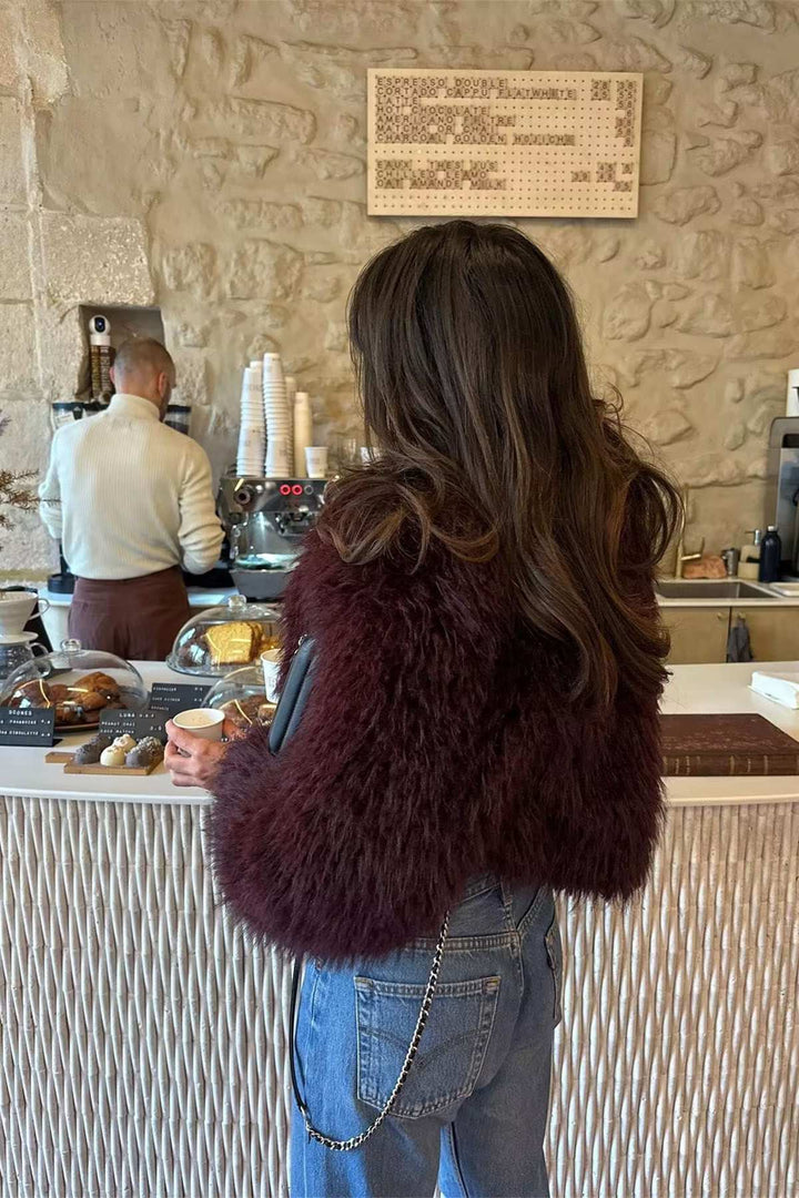 Cropped Fluffy Jacket with Notch Lapel