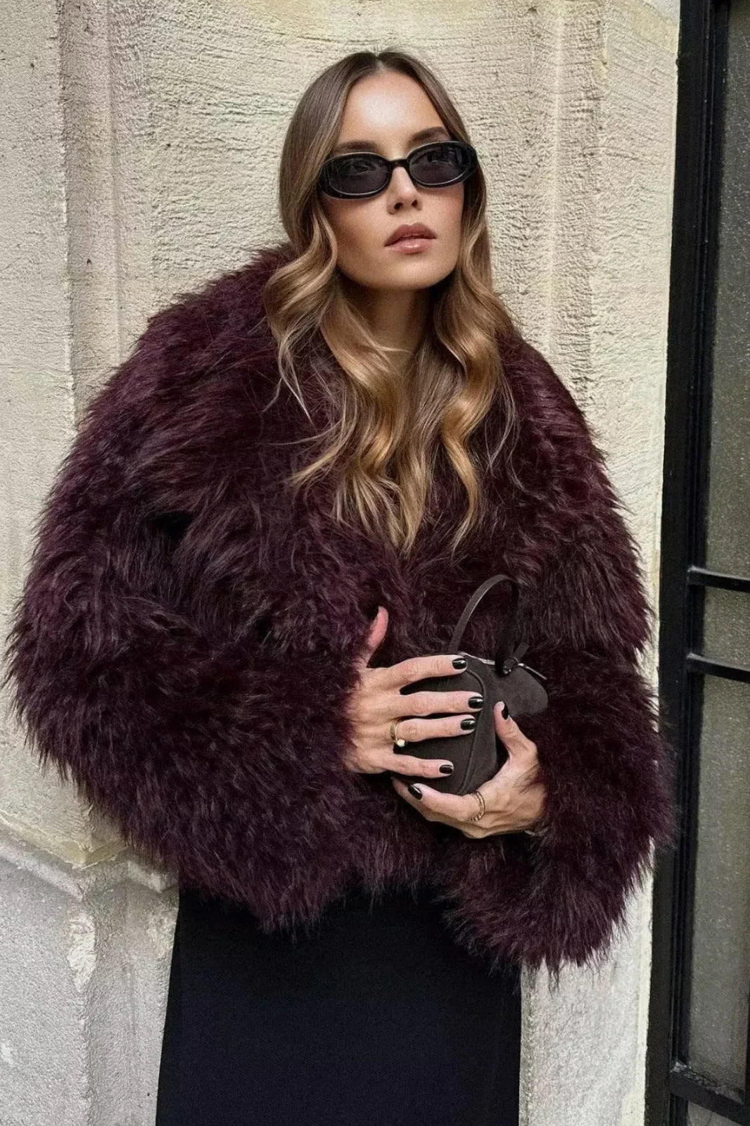Cropped Fluffy Jacket with Notch Lapel