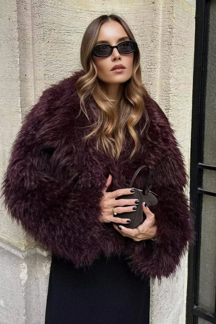 Cropped Fluffy Jacket with Notch Lapel