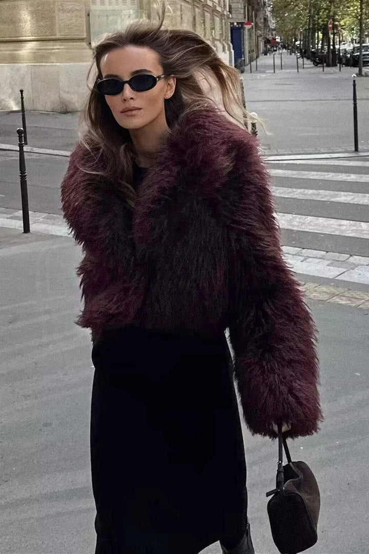Cropped Fluffy Jacket with Notch Lapel