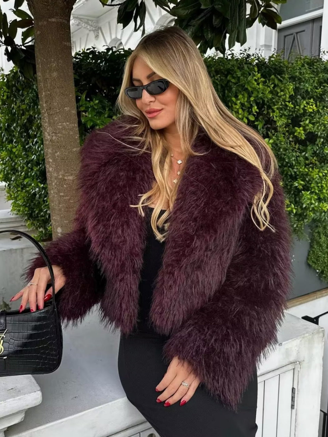 Cropped Fluffy Jacket with Notch Lapel