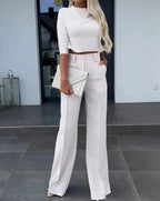 Women's Cropped Top & Trousers Set – Stylish and Comfortable White