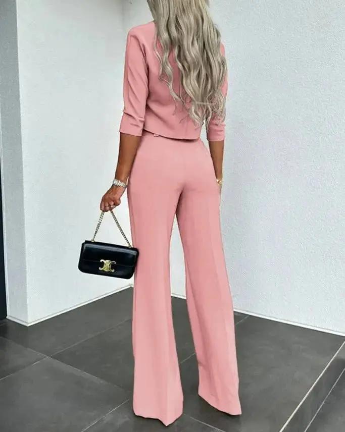 Women's Cropped Top & Trousers Set – Stylish and Comfortable