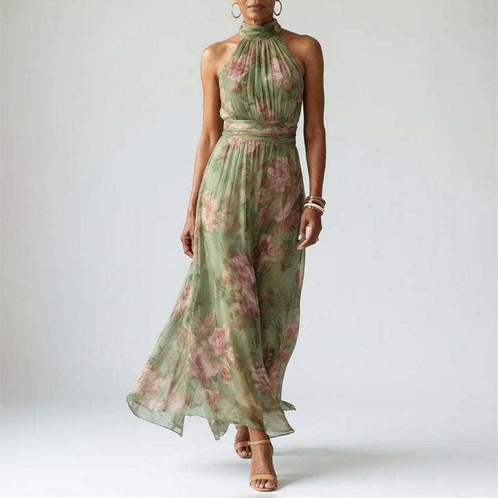 Cynthia | Women's Floral Halter Midi Dress-MODAUTLET