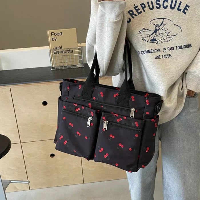 Camari | Cherry Print Canvas Tote Bag Black