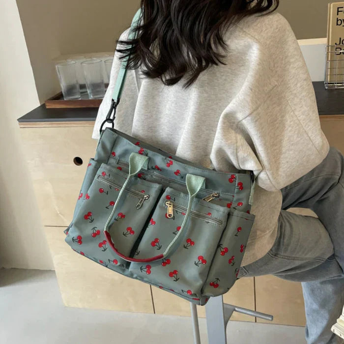 Camari | Cherry Print Canvas Tote Bag Green