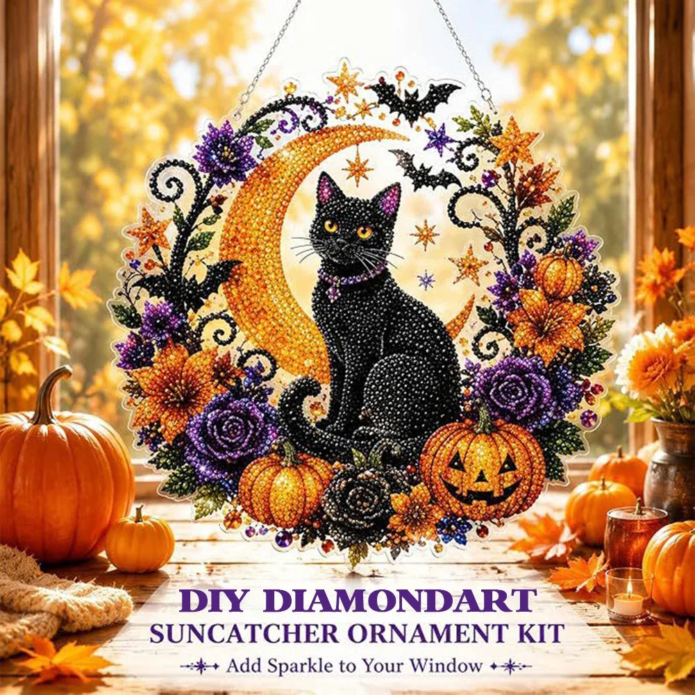Kit autunnale per dipinto con diamanti e acchiappasole di Halloween, con strass