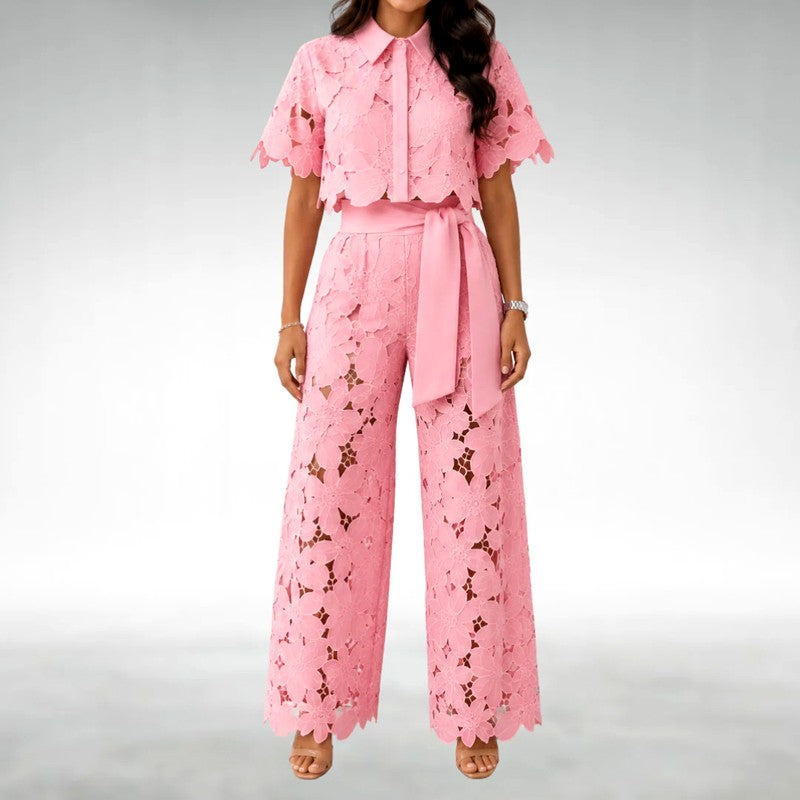 Daffodil | Women's Floral Cutout Wide Leg Matching Outfit-MODAUTLET