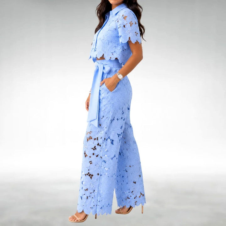 Daffodil | Women's Floral Cutout Wide Leg Matching Outfit-MODAUTLET